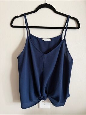 Lush Navy Blue Twist-Front Spaghetti Strap Cami